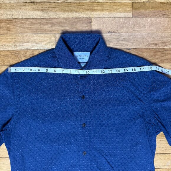 Ledbury Blue Mens Long Sleeve Button Down Textured Pattern Size 15.5 M - Picture 4 of 8
